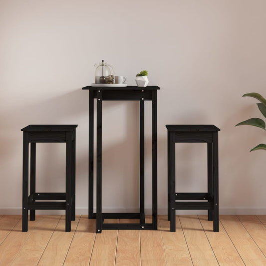 vidaXL 3 Piece Bar Set Black Solid Wood Pine