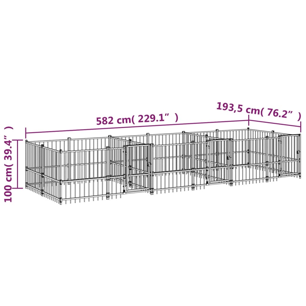 Niche extérieure pour chien en acier 11,26 m²