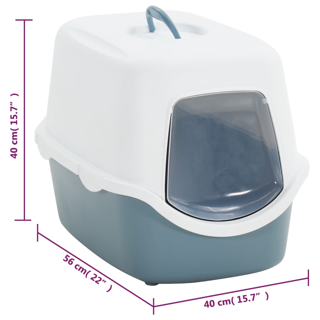 vidaXL Cat Litter Tray with Cover White and Blue 56x40x40 cm PP