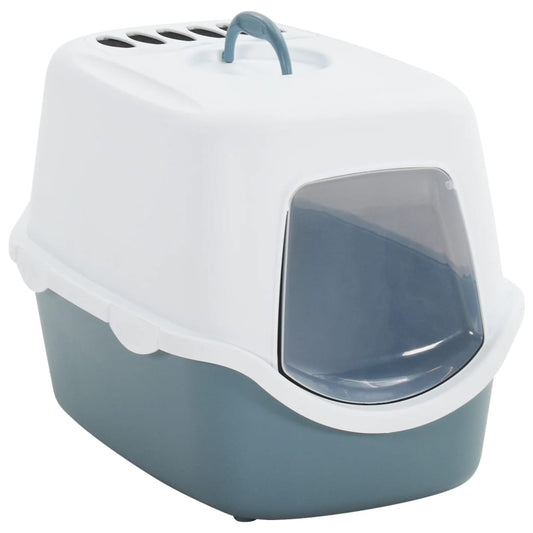 vidaXL Cat Litter Tray with Cover White and Blue 56x40x40 cm PP