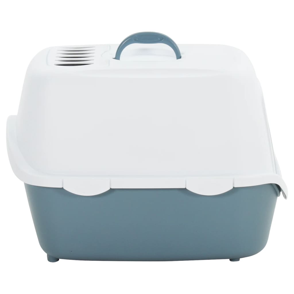 vidaXL Cat Litter Tray with Cover White and Blue 56x40x40 cm PP