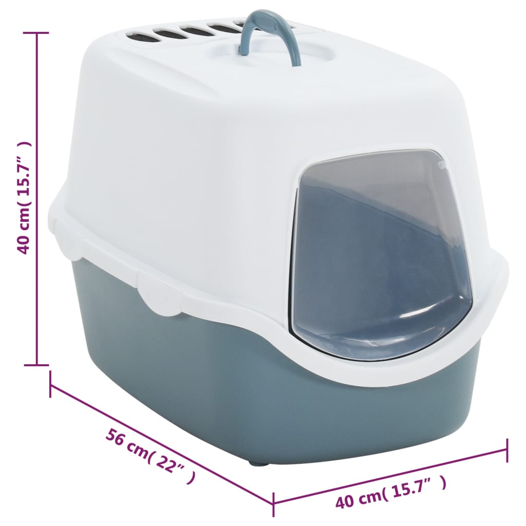 vidaXL Cat Litter Tray with Cover White and Blue 56x40x40 cm PP