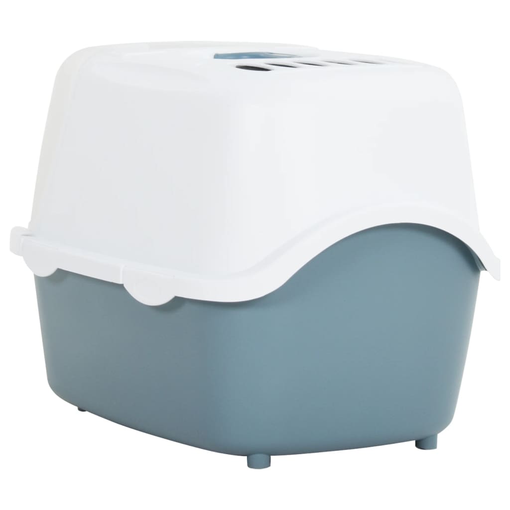 vidaXL Cat Litter Tray with Cover White and Blue 56x40x40 cm PP