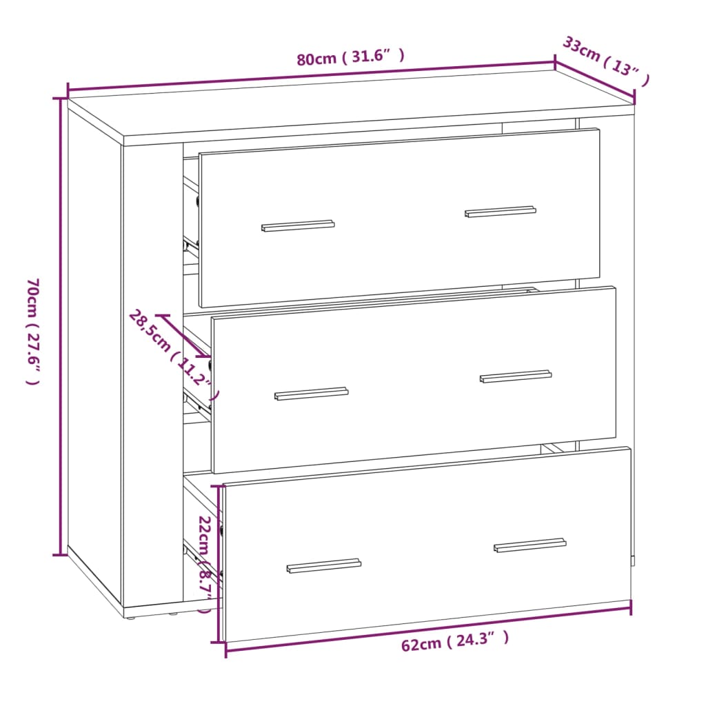 Dressoir Sonoma Eiken 80x33x70 cm Engineered Wood