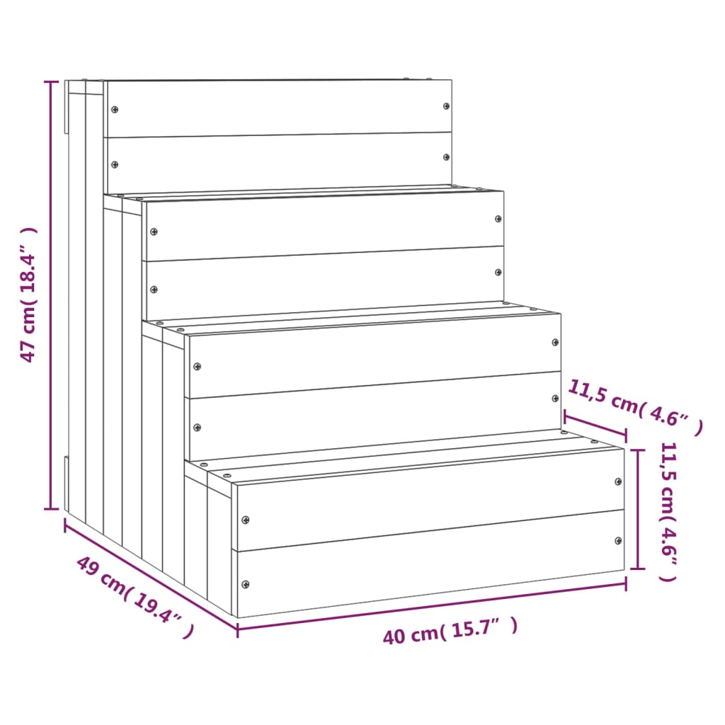 Pet Escalier Gris 40x49x47cm Bois Massif Pin