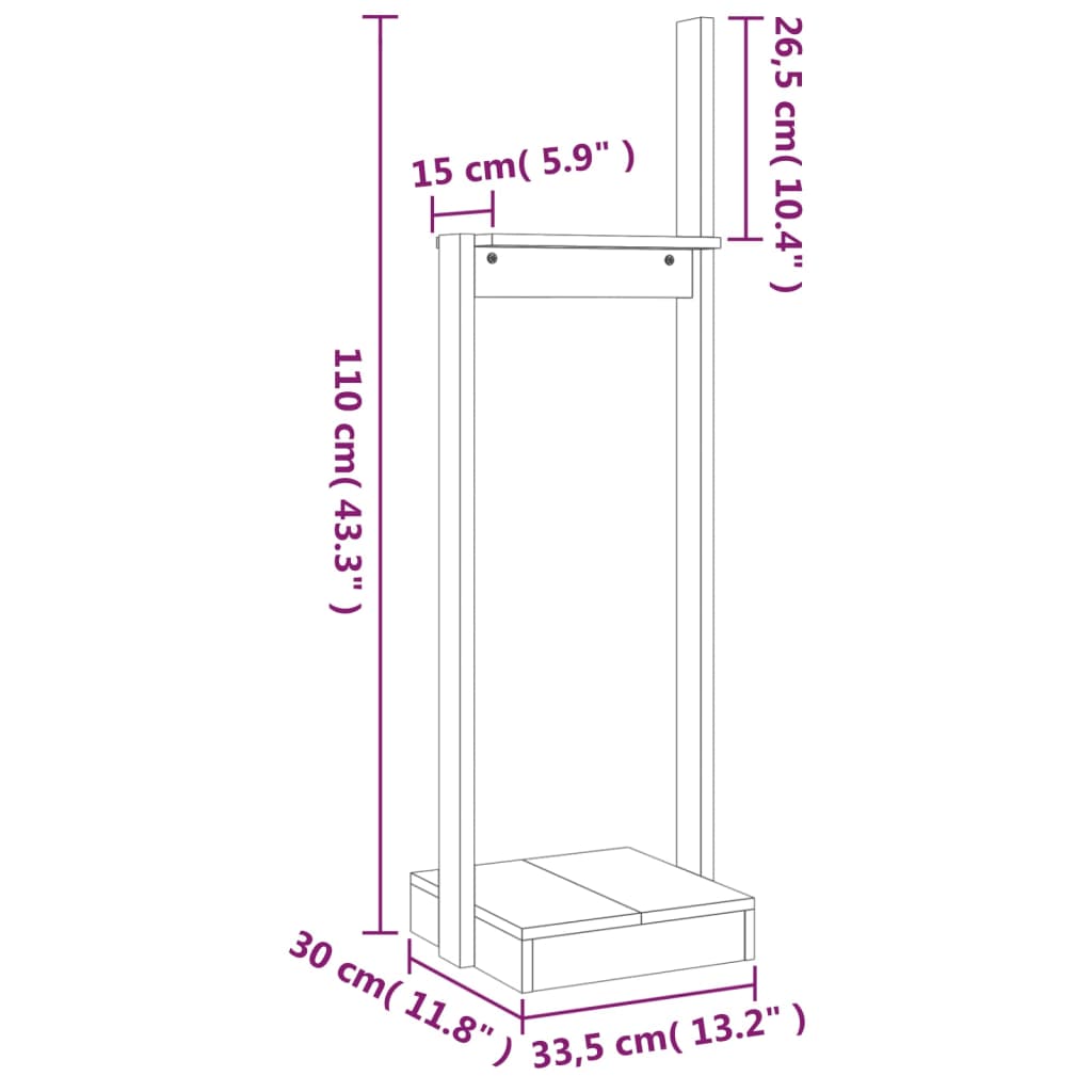 Porte-bûches Blanc 33,5x30x110 cm Bois Massif Pin