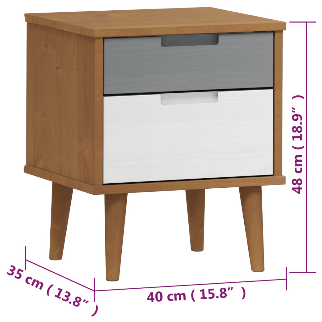 vidaXL Bedside Cabinet MOLDE Brown 40x35x48 cm Solid Wood Pine