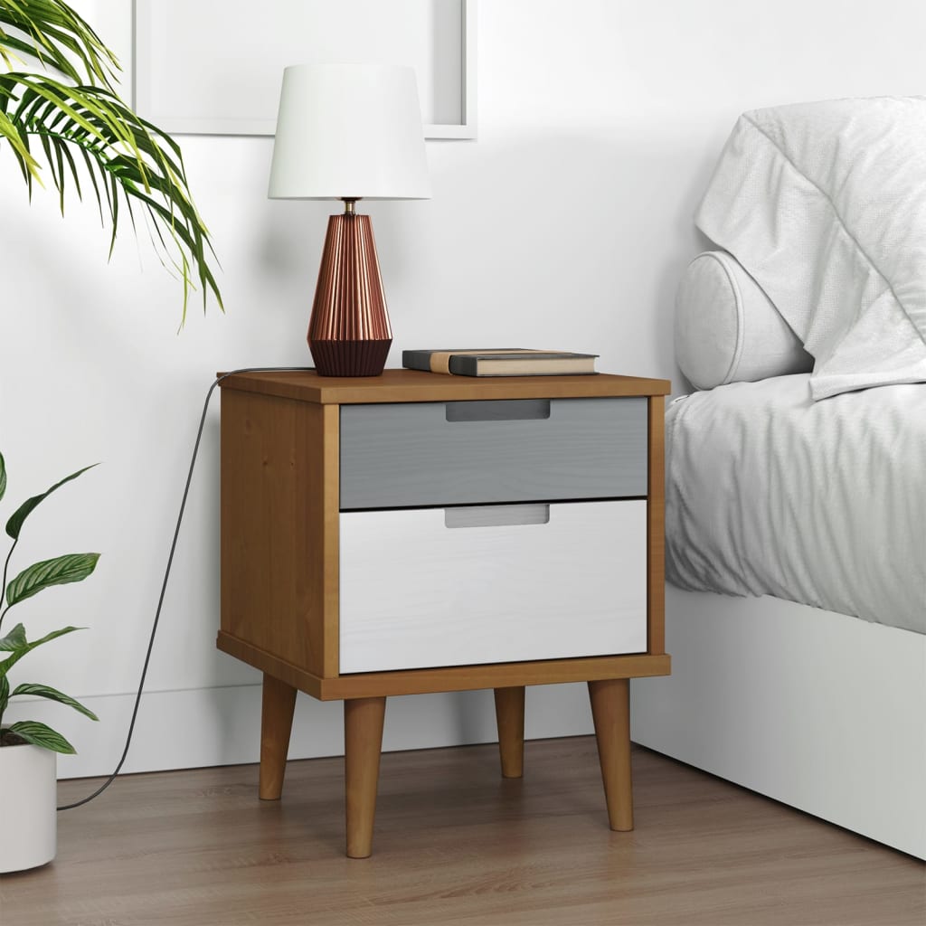 vidaXL Bedside Cabinet MOLDE Brown 40x35x48 cm Solid Wood Pine