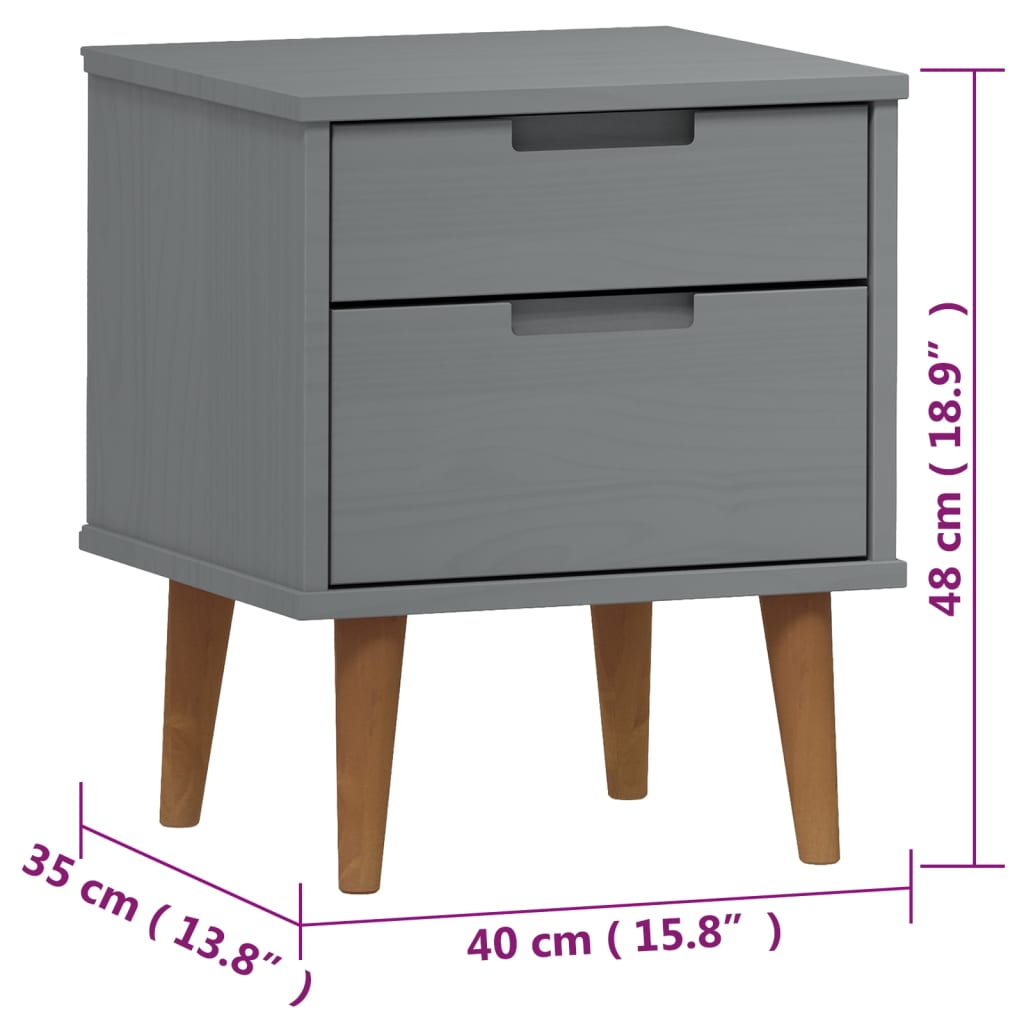 Table de Chevet MOLDE Gris 40x35x48 cm Bois Massif Pin