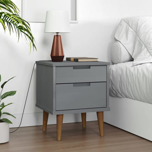 vidaXL Bedside Cabinet MOLDE Grey 40x35x48 cm Solid Wood Pine