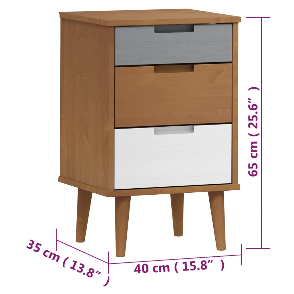 vidaXL Bedside Cabinet MOLDE Brown 40x35x65 cm Solid Wood Pine