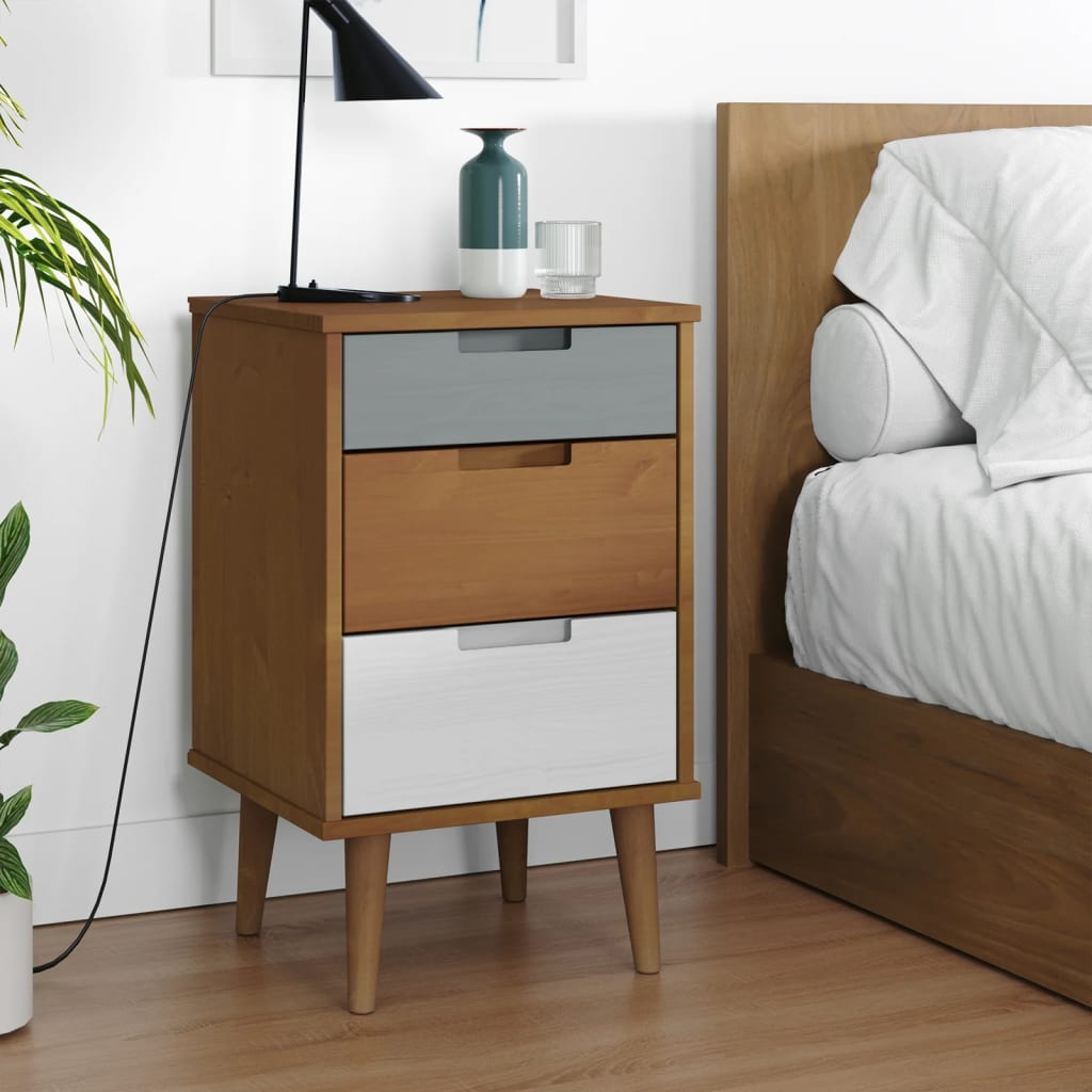 vidaXL Bedside Cabinet MOLDE Brown 40x35x65 cm Solid Wood Pine