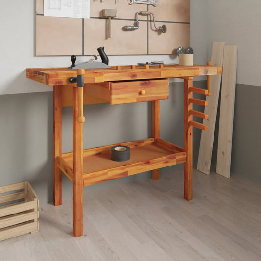 vidaXL Workbench with Drawer and Vices 124x52x83 cm Solid Wood Acacia