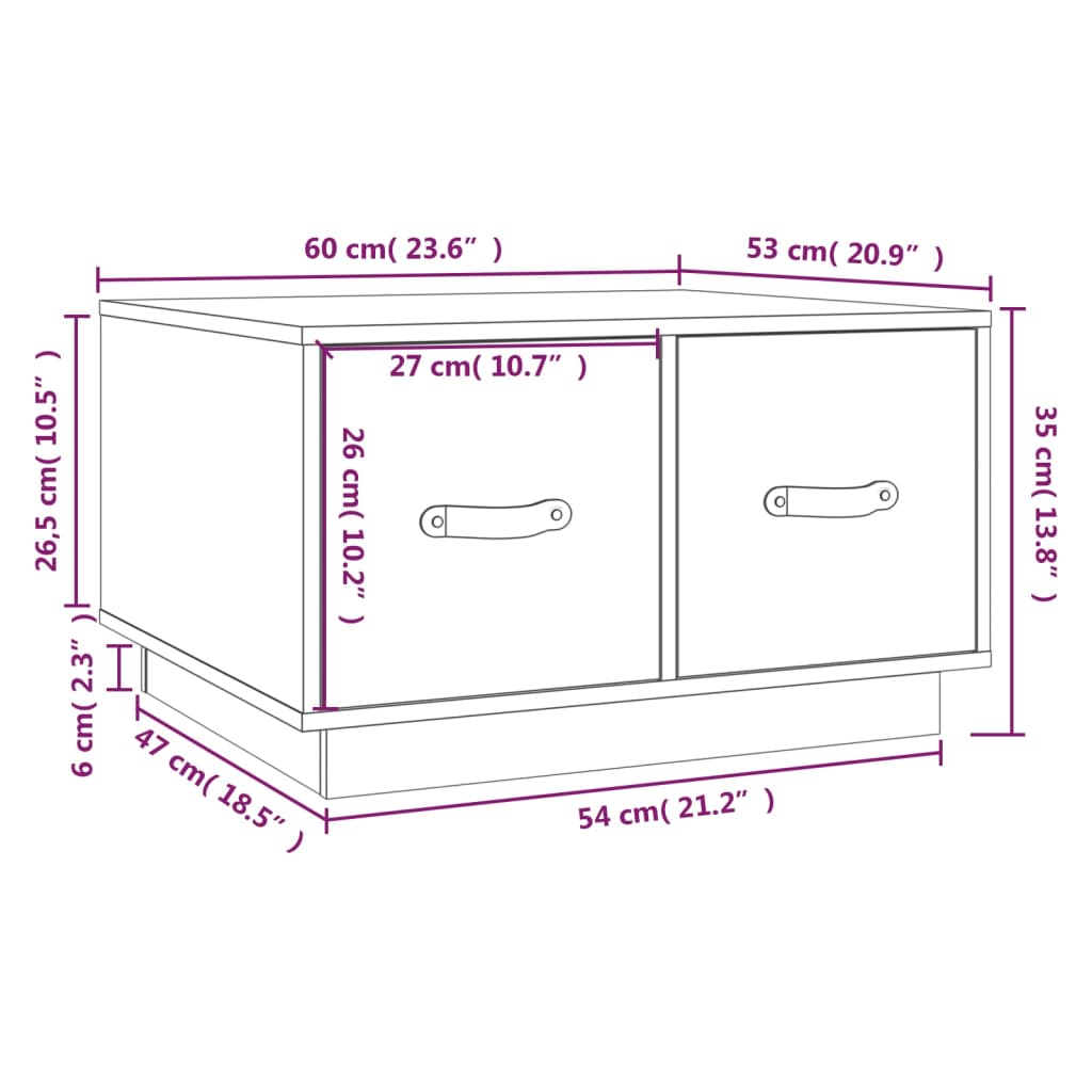 Table Basse 60x53x35 cm Bois Massif Pin