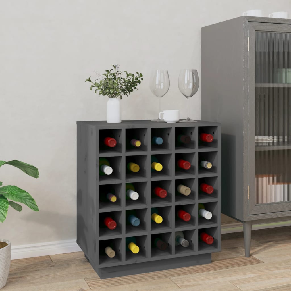 vidaXL Wine Cabinet Grey 55.5x34x61 cm Solid Wood Pine