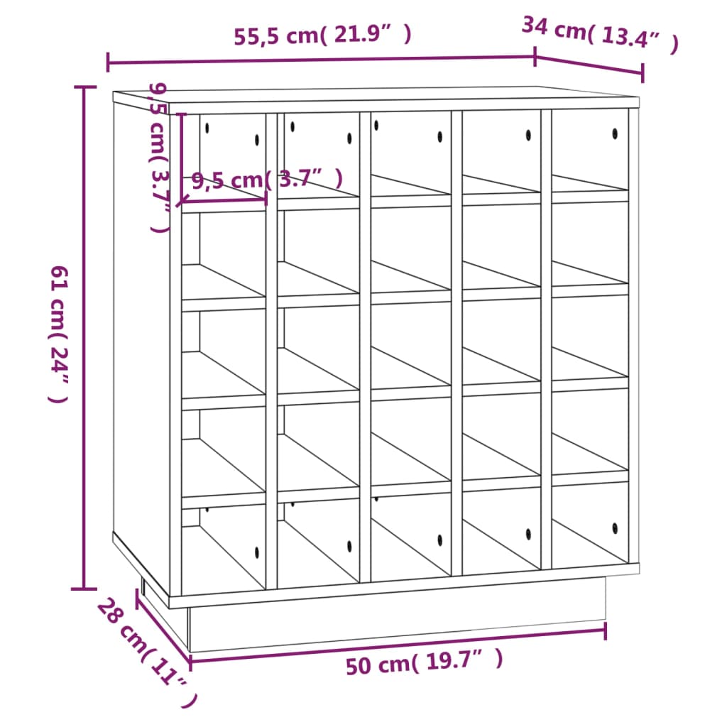 vidaXL Wine Cabinet Black 55.5x34x61 cm Solid Wood Pine