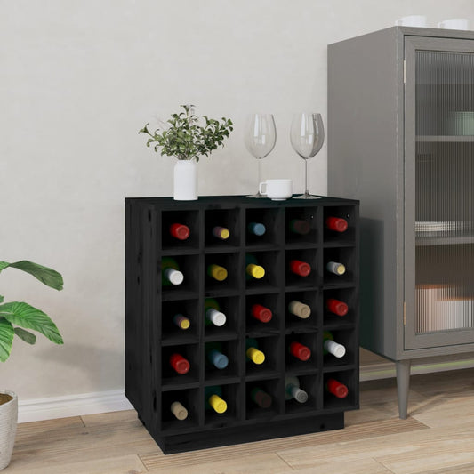 vidaXL Wine Cabinet Black 55.5x34x61 cm Solid Wood Pine