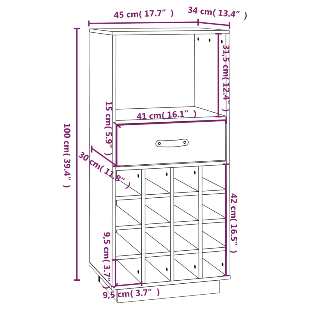 vidaXL Wine Cabinet Black 45x34x100 cm Solid Wood Pine