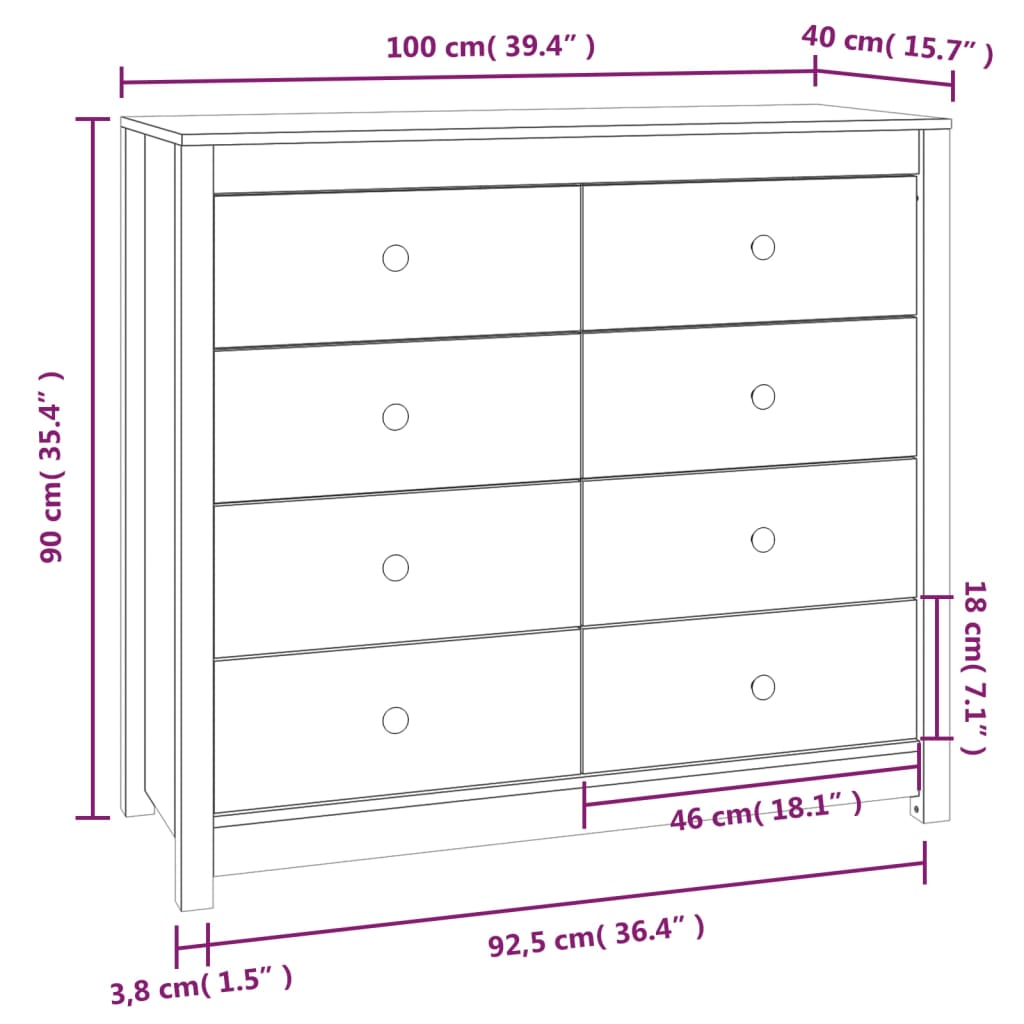 vidaXL Side Cabinet Grey 100x40x90 cm Solid Wood Pine