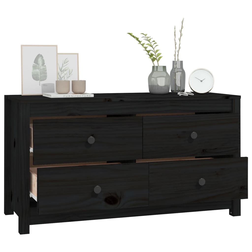 Meuble d'Appoint Noir 100x40x54 cm Bois Massif Pin