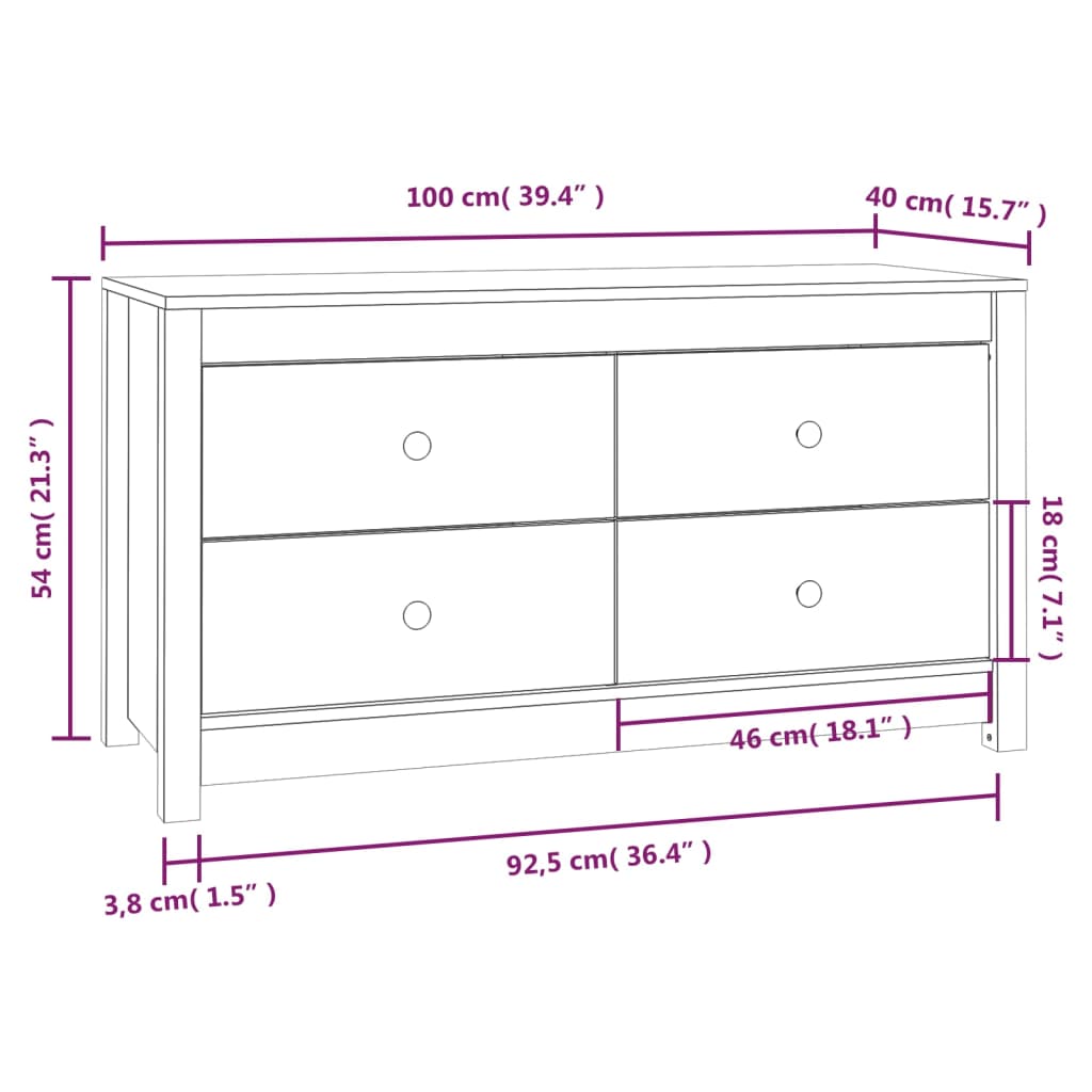 Meuble d'Appoint Noir 100x40x54 cm Bois Massif Pin