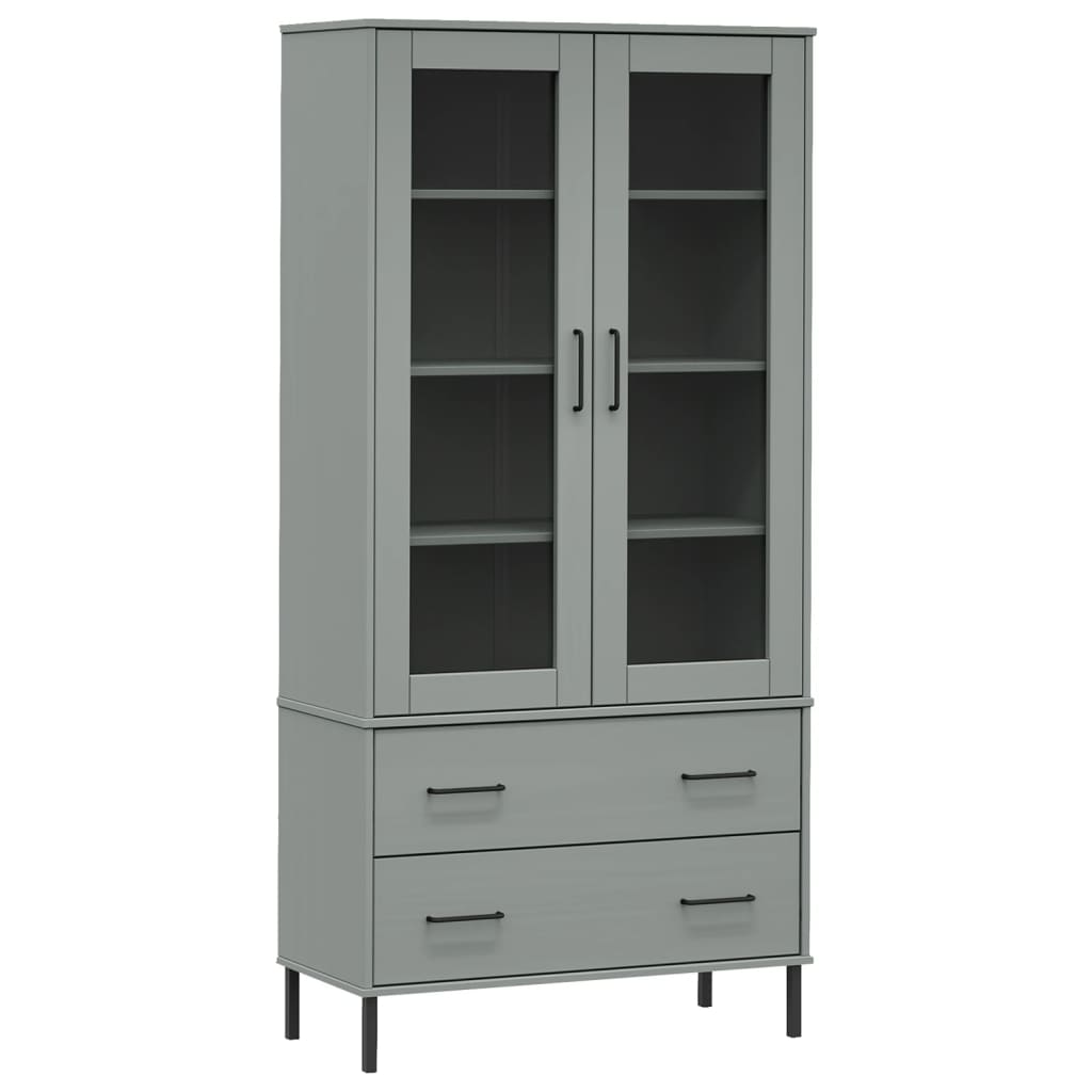 vidaXL Bookcase with Metal Legs Grey 85x35x172.5 cm Solid Wood OSLO