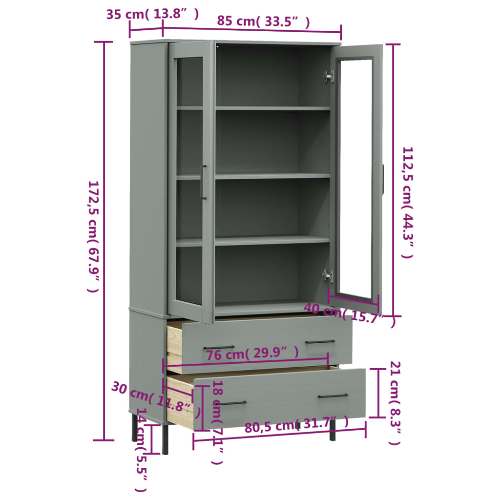 Bibliothèque avec Pieds en Métal Gris 85x35x172,5 cm Bois Massif OSLO