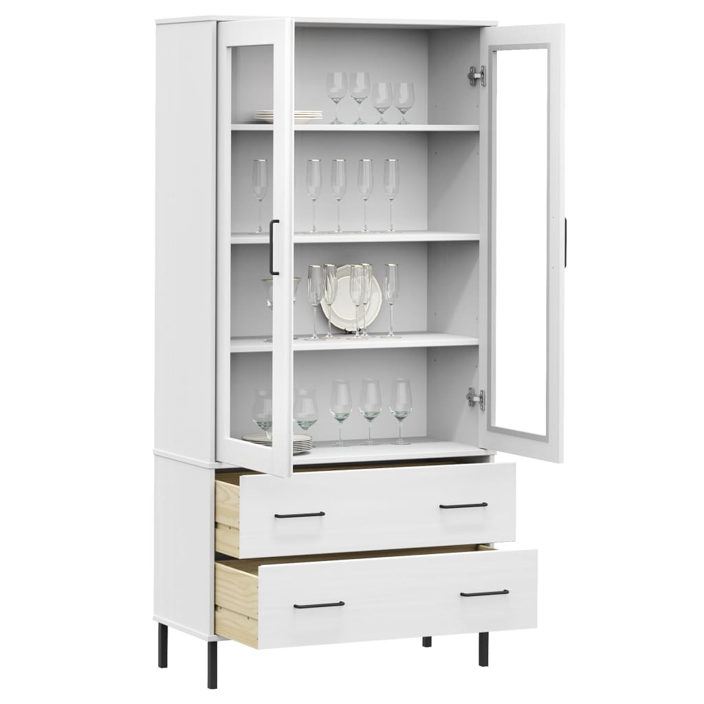 vidaXL Bookcase with Metal Legs White 85x35x172.5 cm Solid Wood OSLO