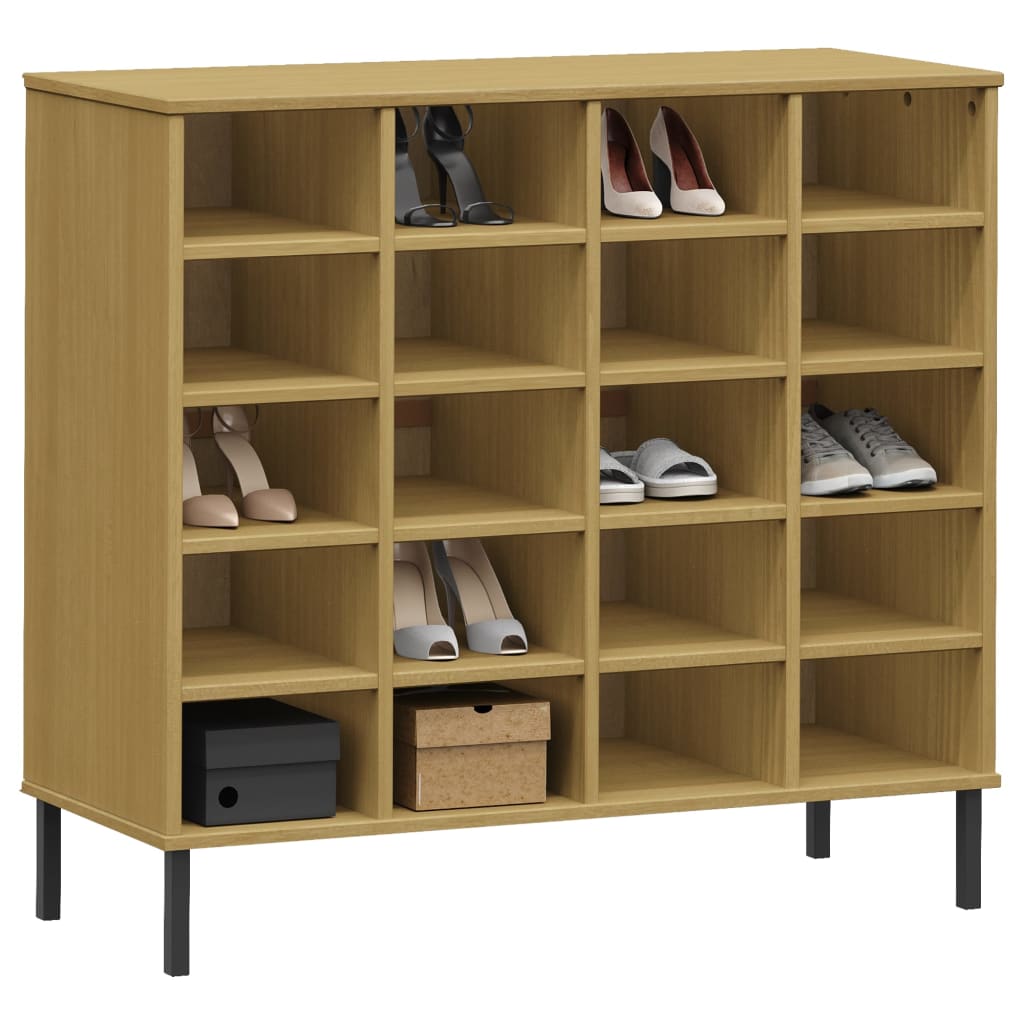 vidaXL Shoe Rack with Metal Legs Brown 95x35x86 cm Solid Wood OSLO