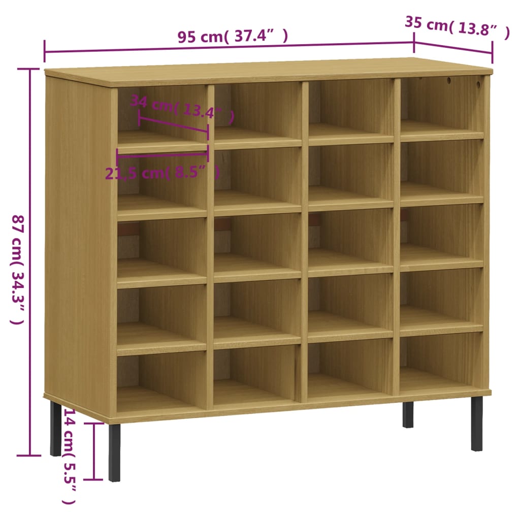 Étagère à Chaussures avec Pieds en Métal Marron 95x35x87 cm Bois Massif OSLO