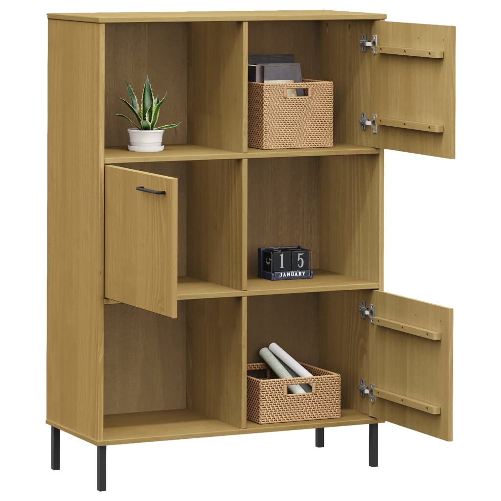 vidaXL Bookcase with Metal Legs Brown 90x35x128.5 cm Solid Wood OSLO