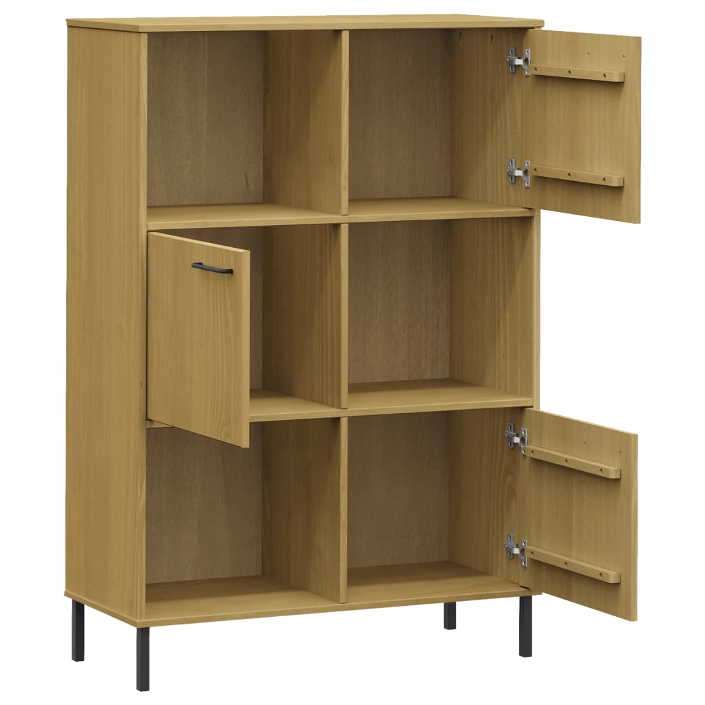 vidaXL Bookcase with Metal Legs Brown 90x35x128.5 cm Solid Wood OSLO