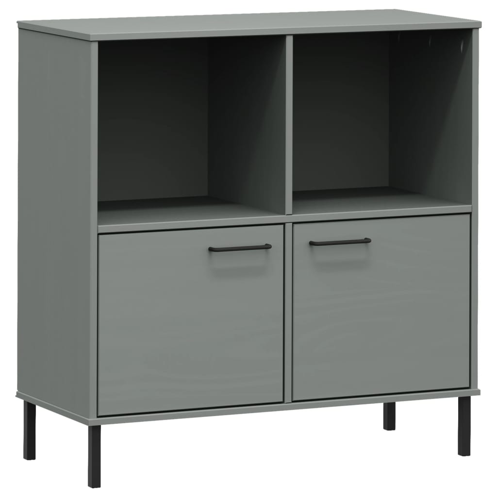 vidaXL Bookcase with Metal Legs Grey 90x35x90.5 cm Solid Wood OSLO