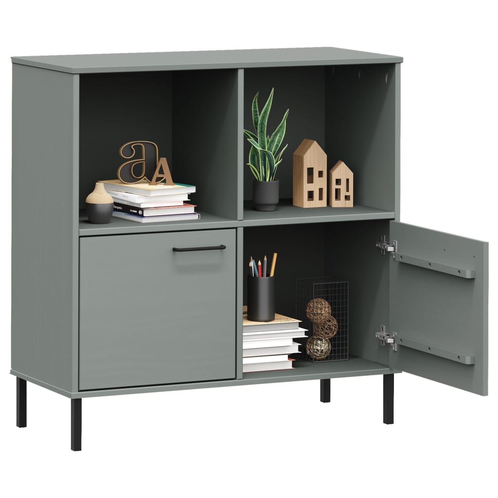 vidaXL Bookcase with Metal Legs Grey 90x35x90.5 cm Solid Wood OSLO