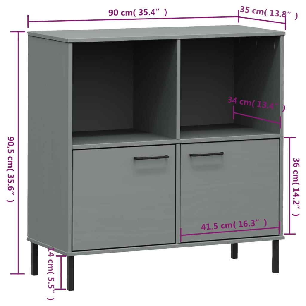 Bibliothèque avec Pieds en Métal Gris 90x35x90,5 cm Bois Massif OSLO