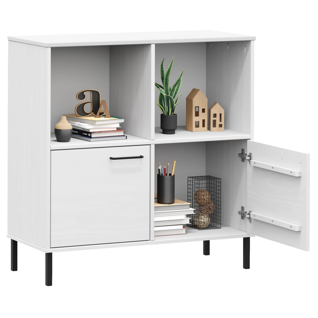 vidaXL Bookcase with Metal Legs White 90x35x90.5 cm Solid Wood OSLO