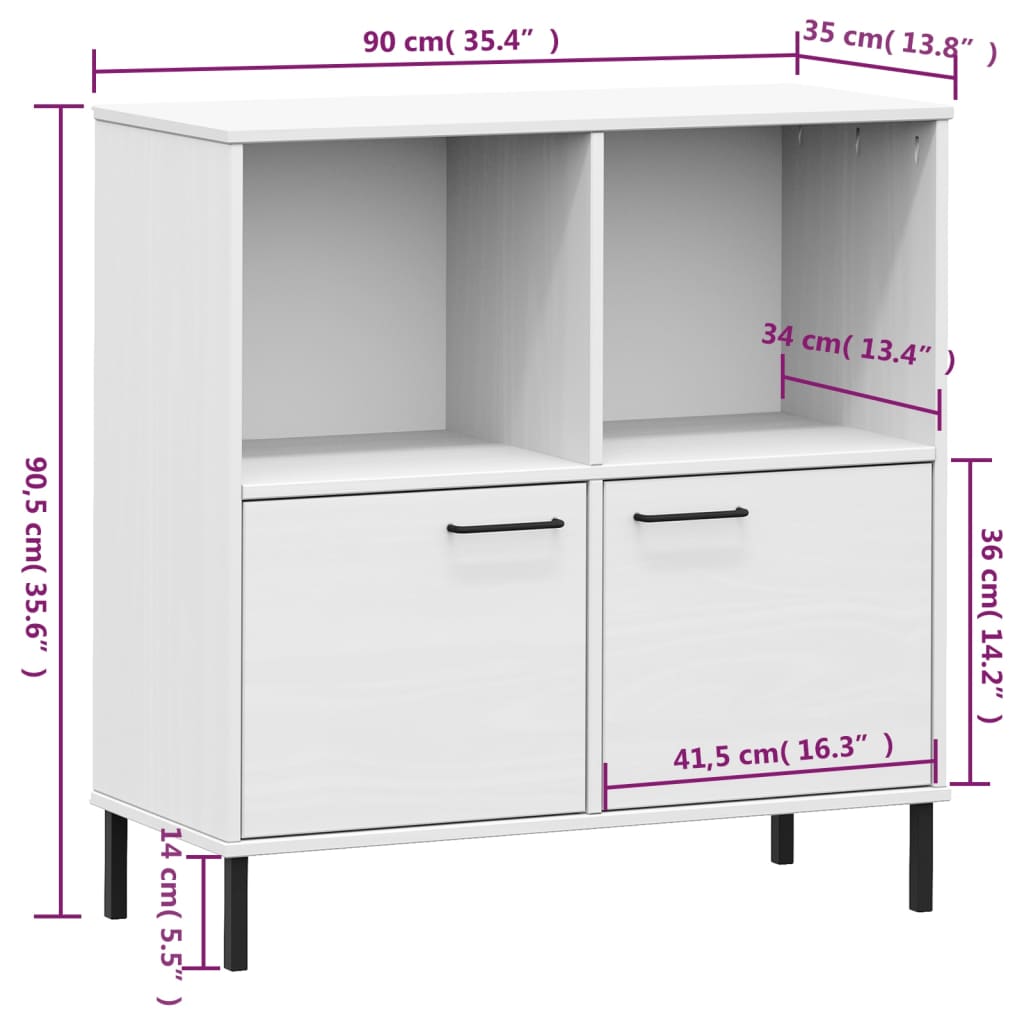 Bibliothèque avec Pieds en Métal Blanc 90x35x90,5 cm Bois Massif OSLO