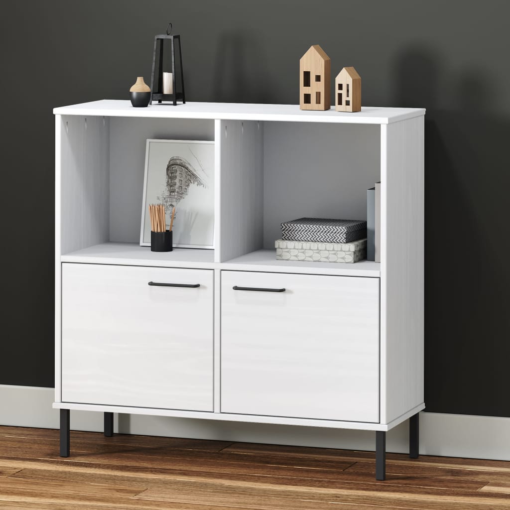 vidaXL Bookcase with Metal Legs White 90x35x90.5 cm Solid Wood OSLO