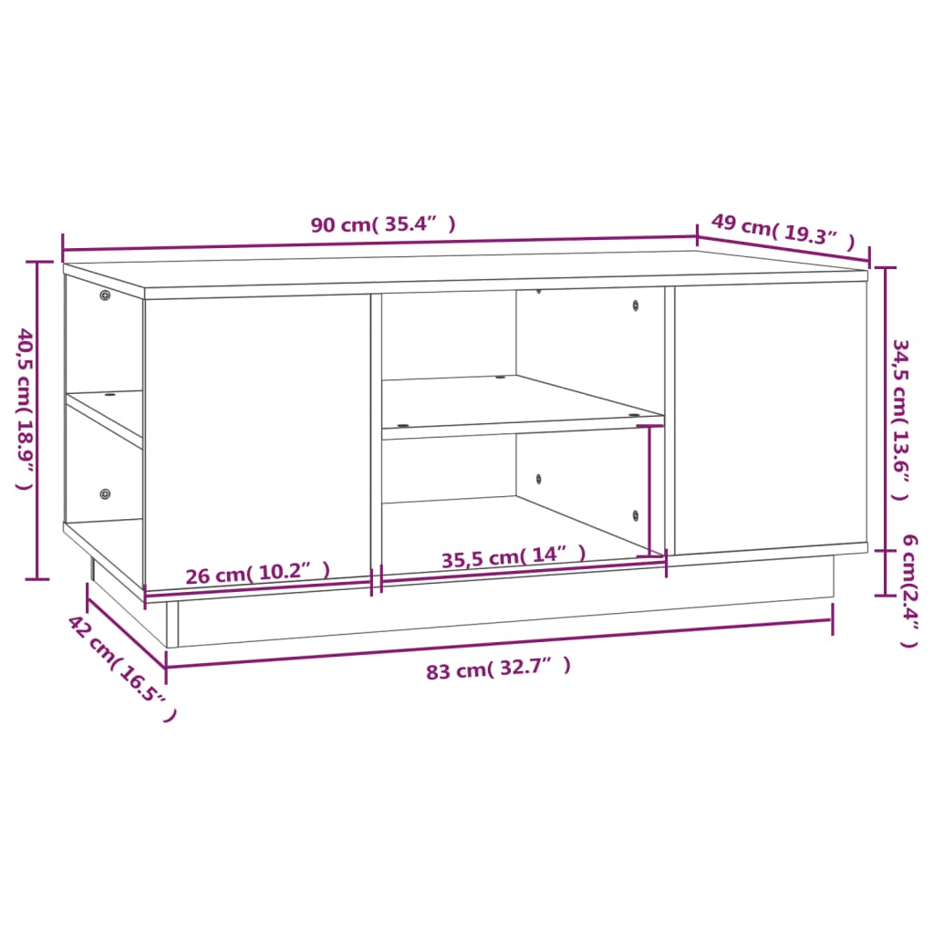 Table Basse 90x49x40,5 cm Bois Massif Pin