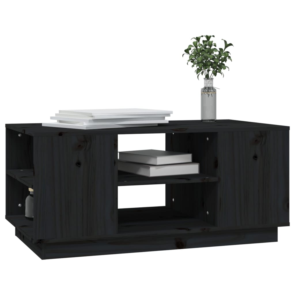 Table Basse Noir 90x49x40,5 cm Bois Massif Pin