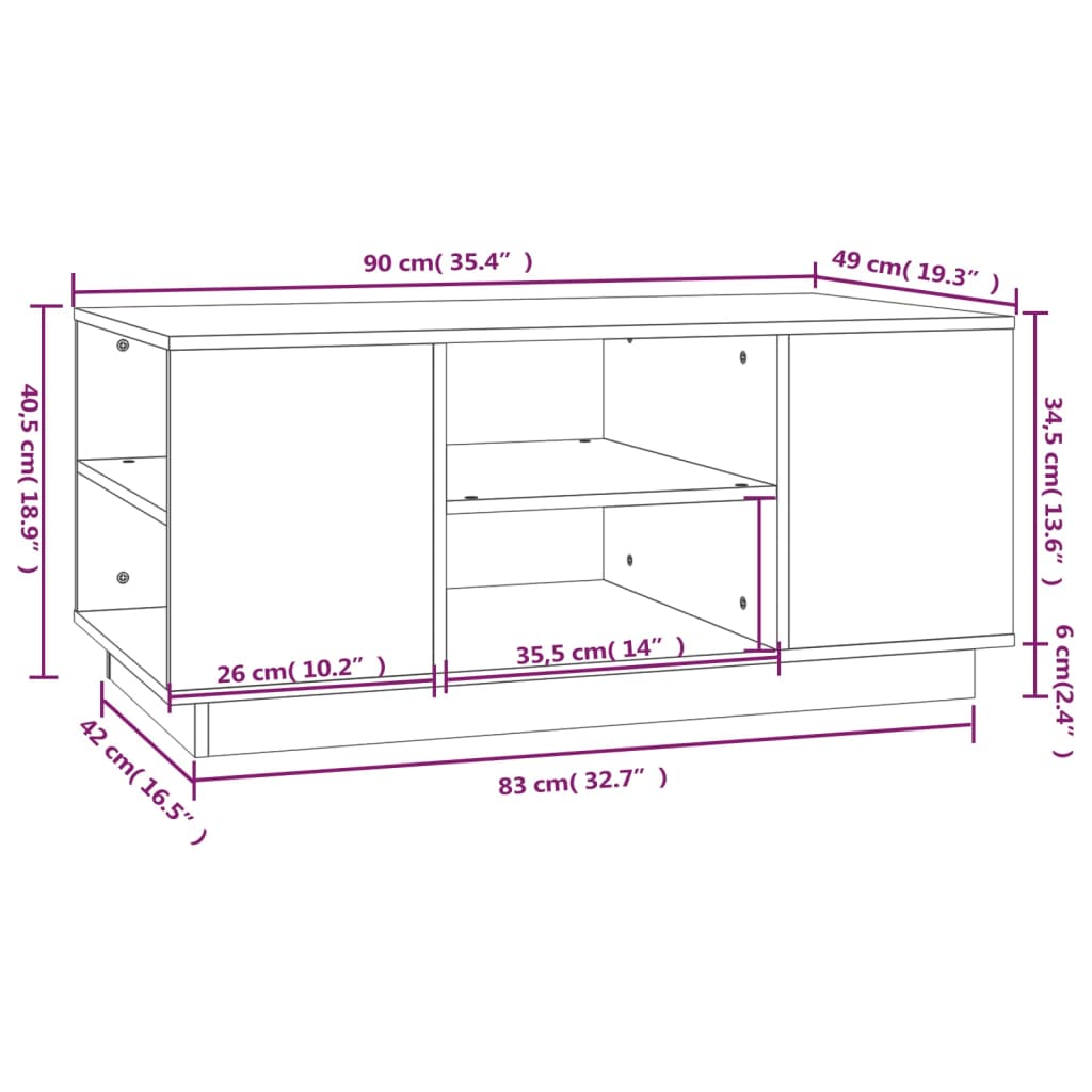 Salontafel Zwart 90x49x40,5 cm Massief Grenenhout