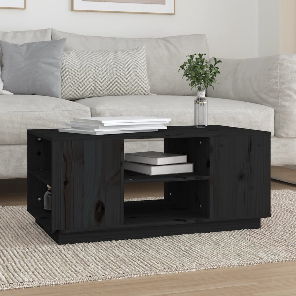 Table Basse Noir 90x49x40,5 cm Bois Massif Pin