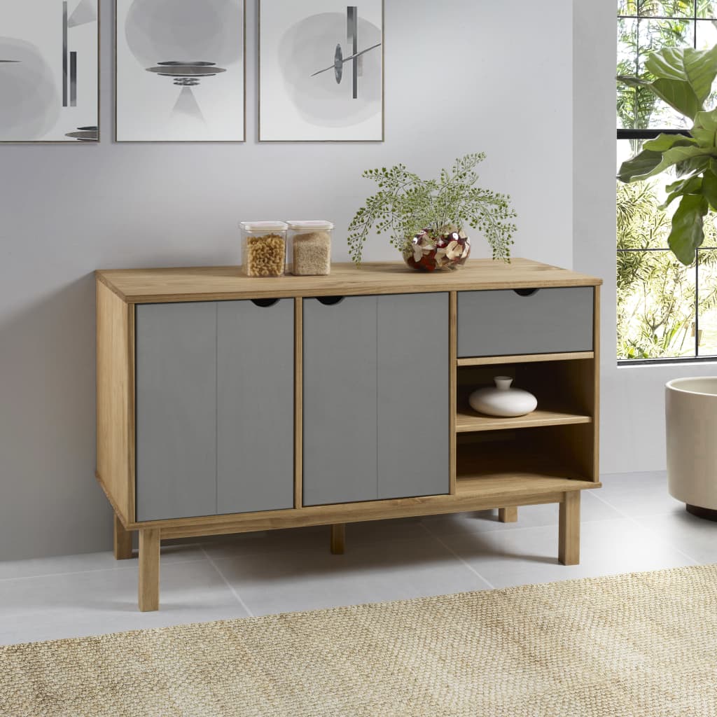 vidaXL Sideboard OTTA Brown and Grey 114x43x73.5 cm Solid Wood Pine