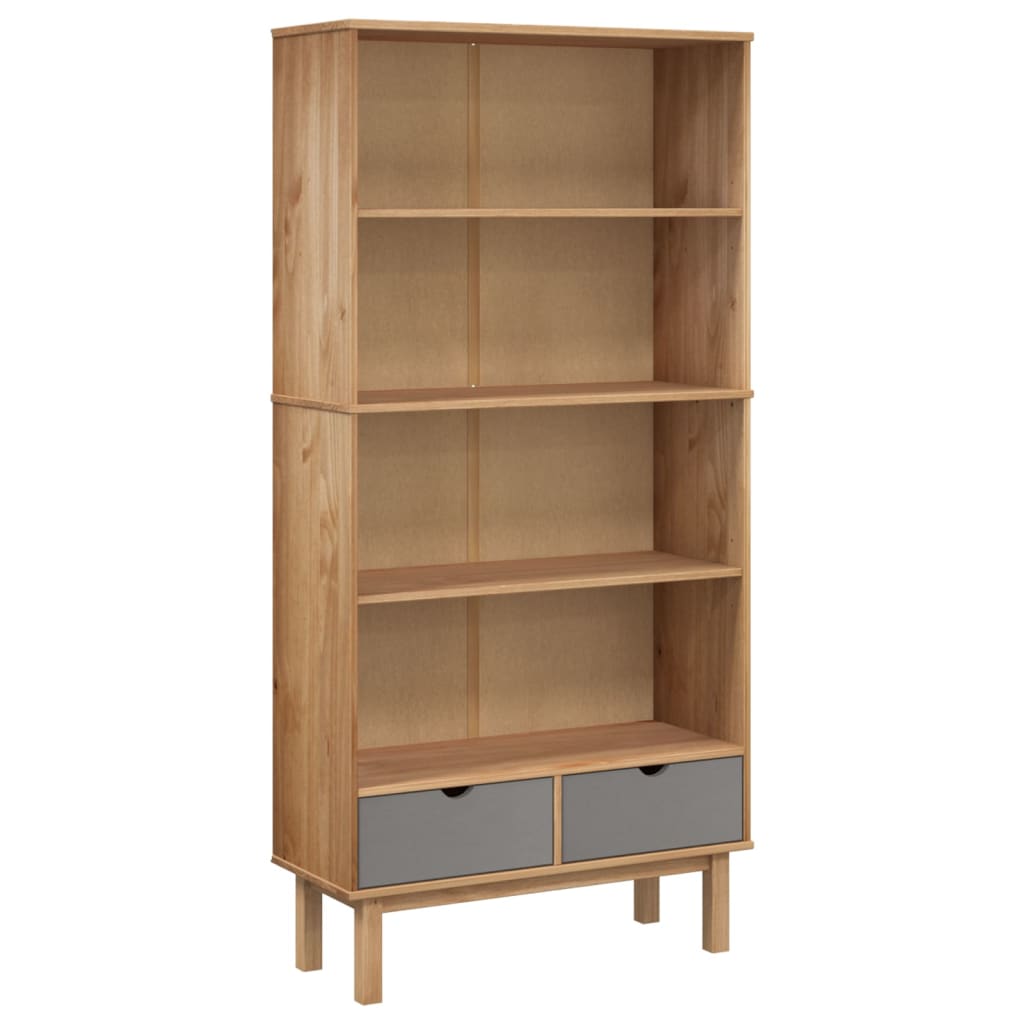 vidaXL Bookcase OTTA with 2 Drawers Brown and Grey Solid Wood Pine