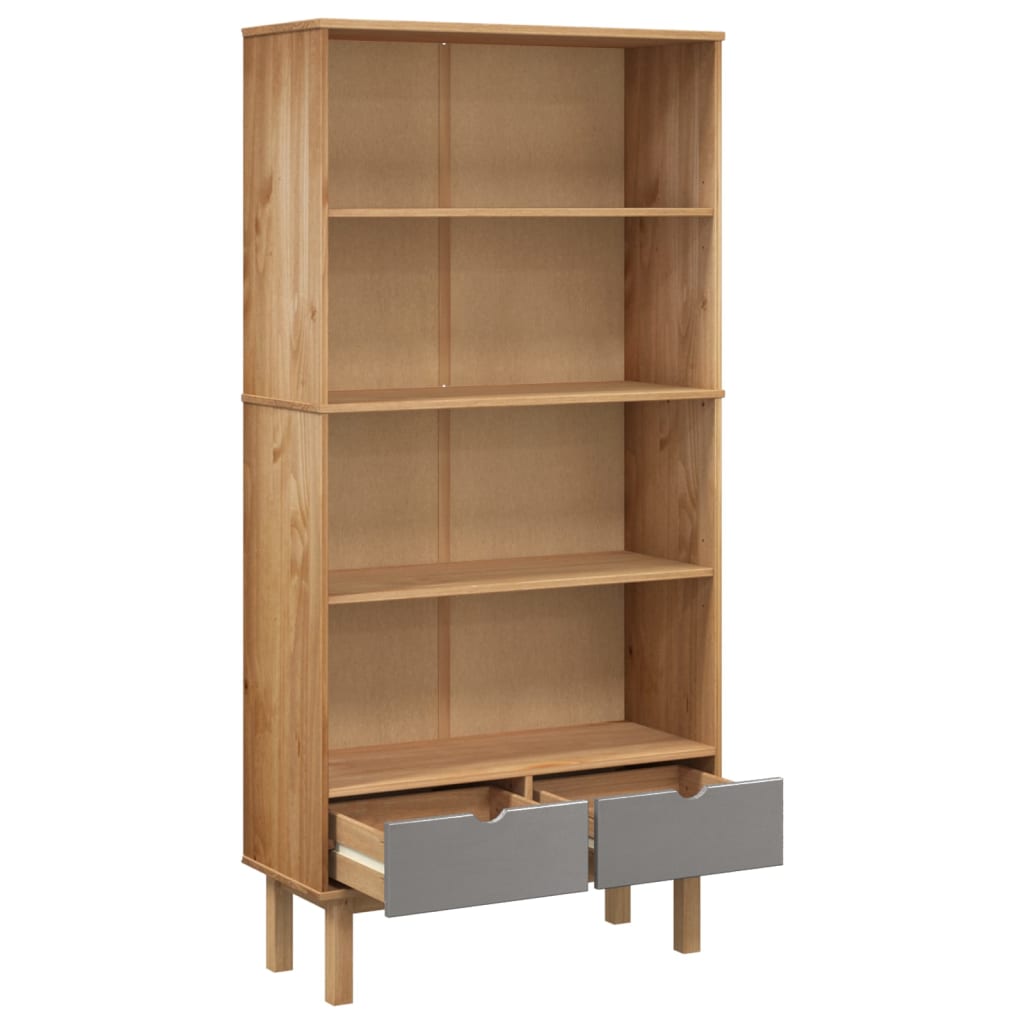 vidaXL Bookcase OTTA with 2 Drawers Brown and Grey Solid Wood Pine