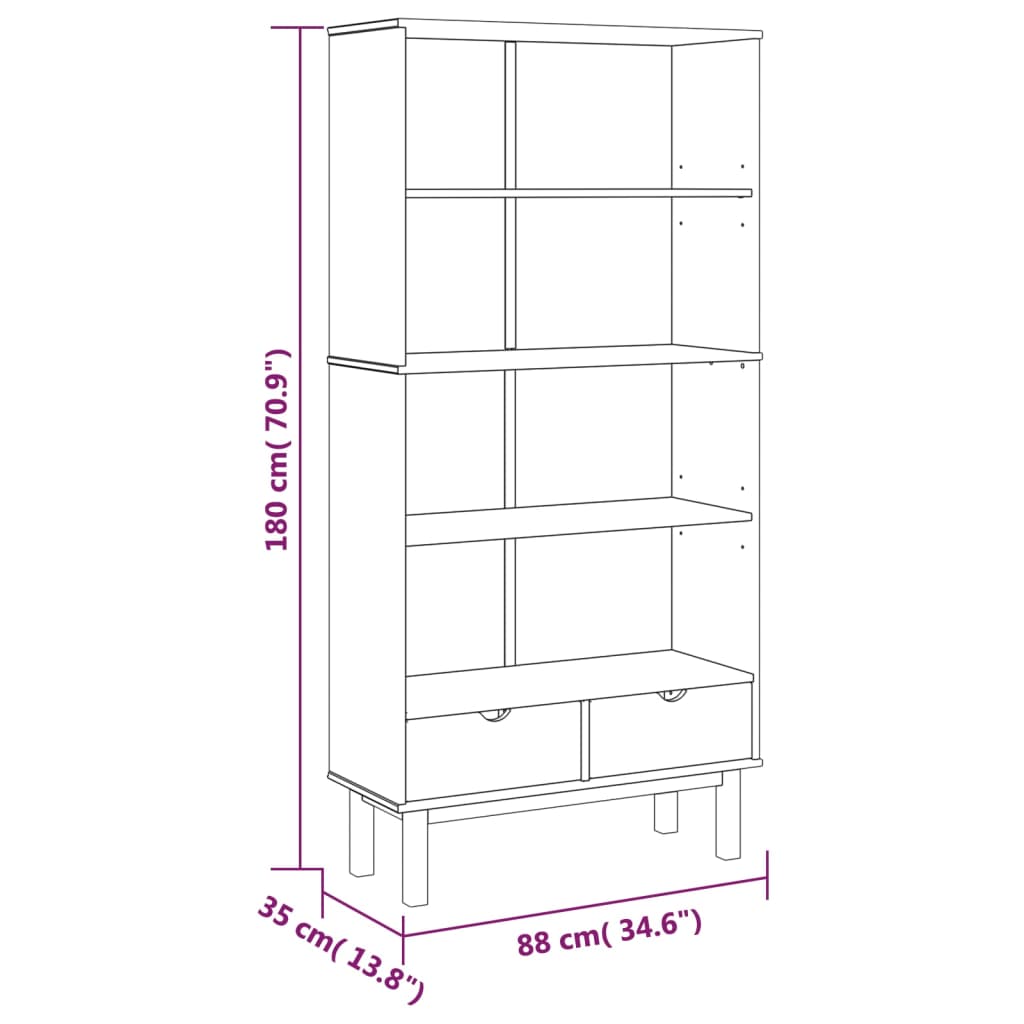 vidaXL Bookcase OTTA with 2 Drawers Brown and Grey Solid Wood Pine