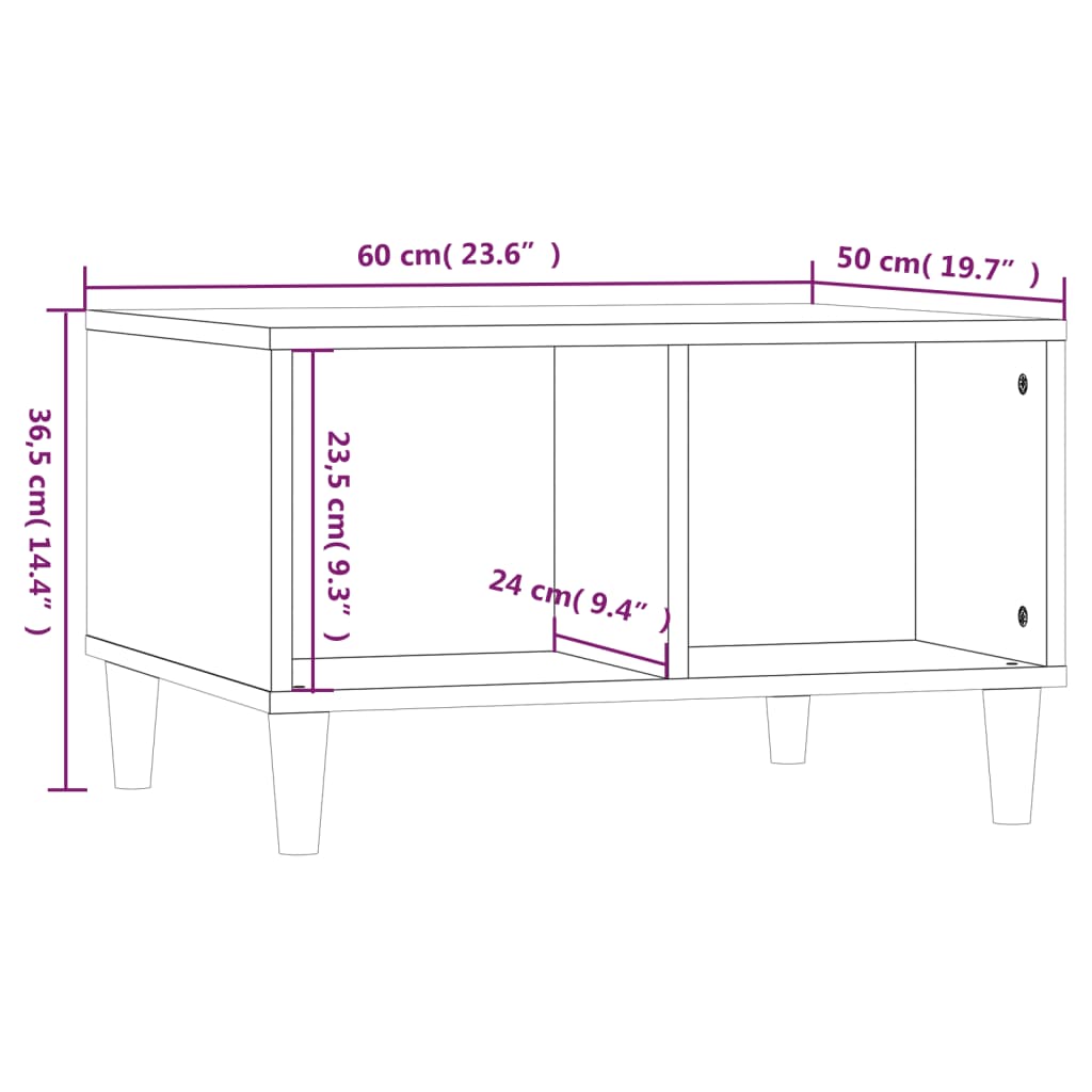 Salontafel Gerookt Eiken 60x50x36.5 cm Gebouwd Hout