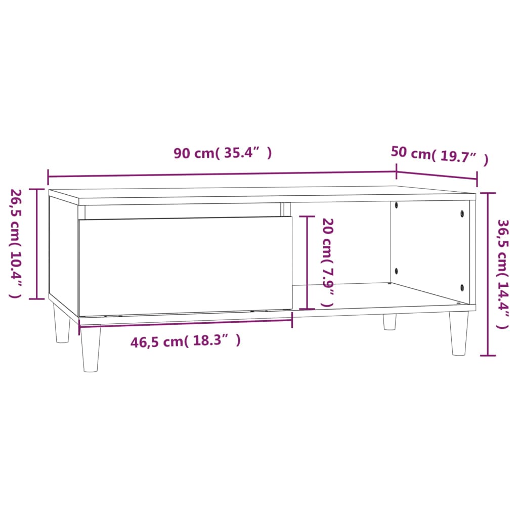 Salontafel grijs Sonoma 90x50x36,5 cm geconstrueerd hout