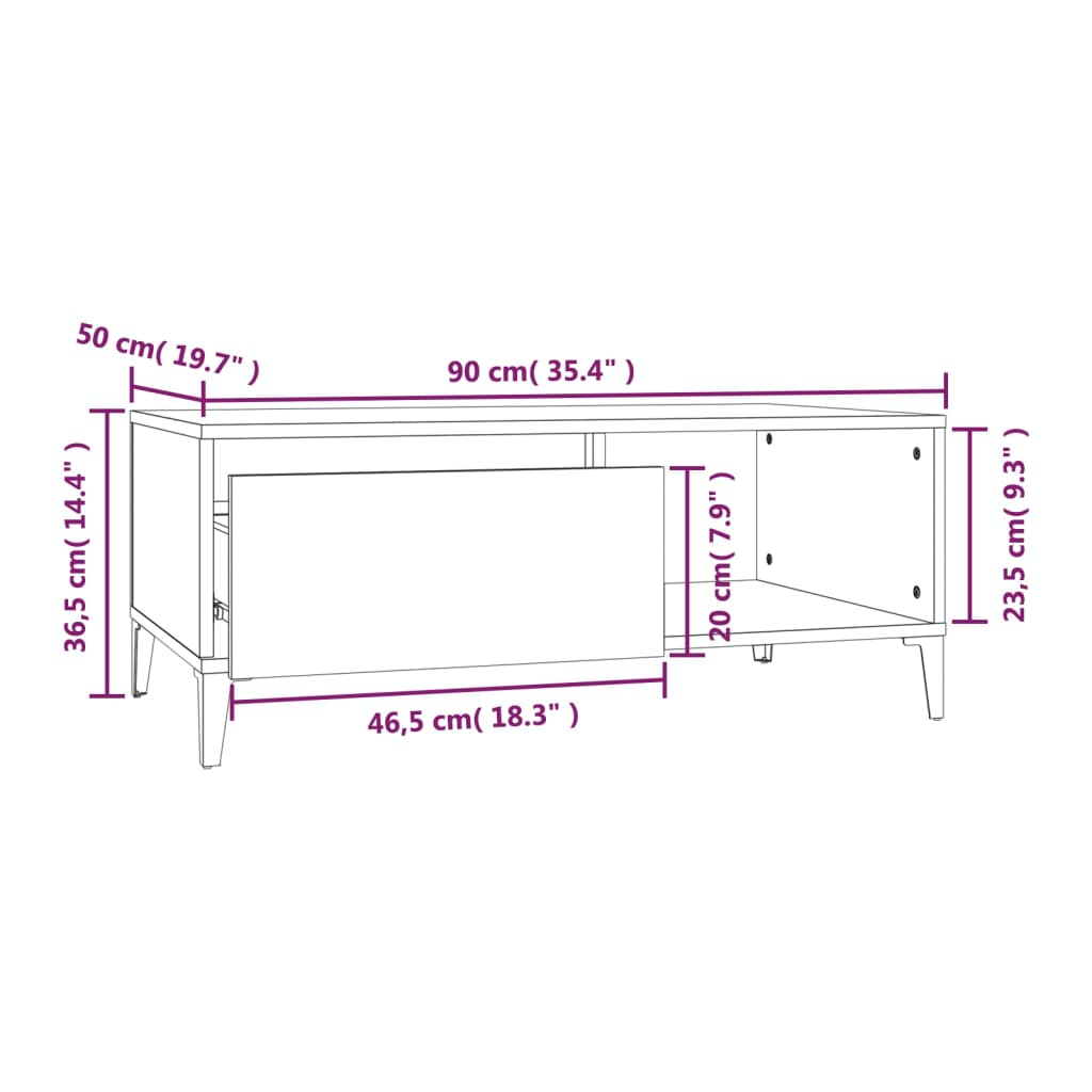 Salontafel Gerookt Eiken 90x50x36.5 cm Gebouwd Hout