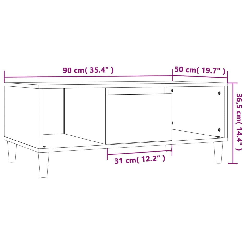 Table Basse Béton Gris 90x50x36,5 cm Bois D'ingénierie